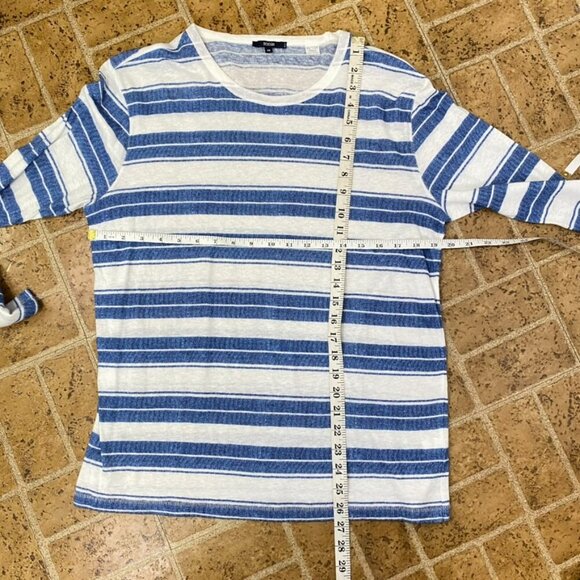 Benson Blue and White Striped Linen Blend Long Sleeve Top - Picture 8 of 8
